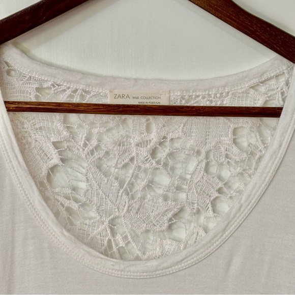 Zara| Feminine Ivory White Knit Lace Tank Top w/ Back Lace Panel Sz M - Picture 4 of 5